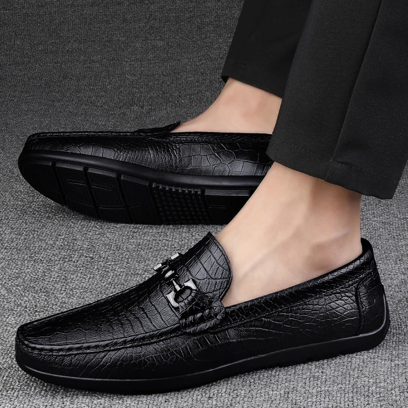 Spring Luxury Brand Loafers Shoes Men Classic Genuine Leather Mens Slip-On Driving Shoes Pattern Casual Moccasins Office Shoes