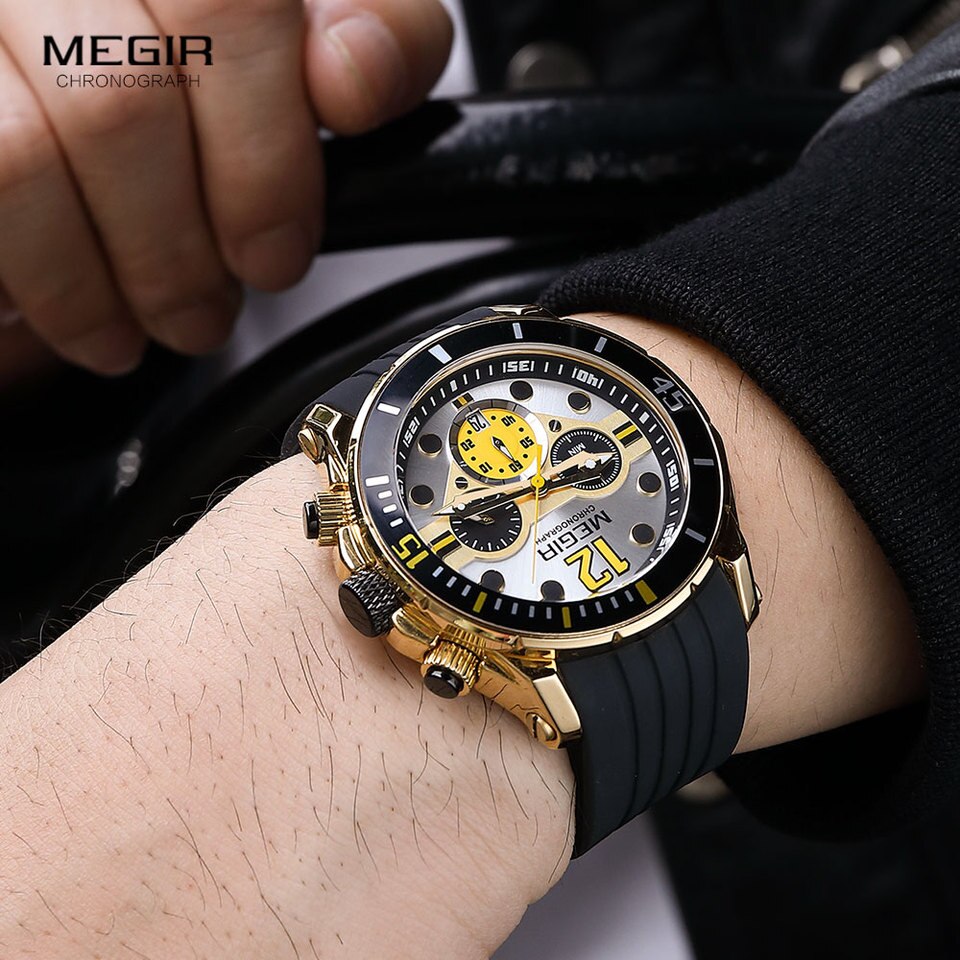 Chronograph Watches for Men Fashion Military Sport Silicone Strap Wristwatch with Auto Date Waterproof Quartz Watch часы