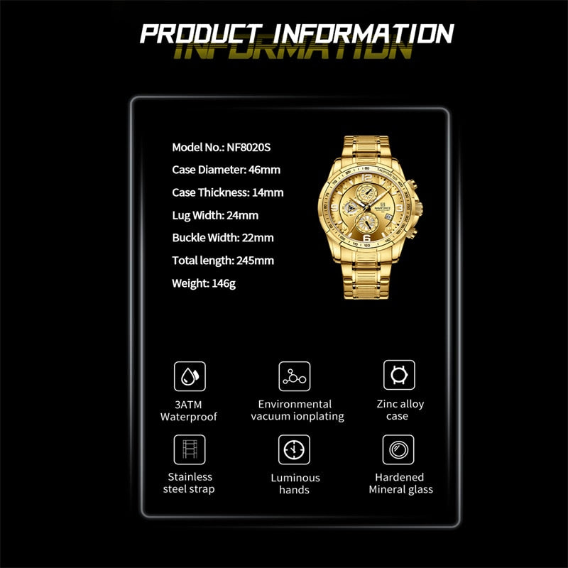 Temperament Men Luxury Fashion Design Gold Men Watches Multifunction Luminous Quartz Male WristWatch Relogio Masculino