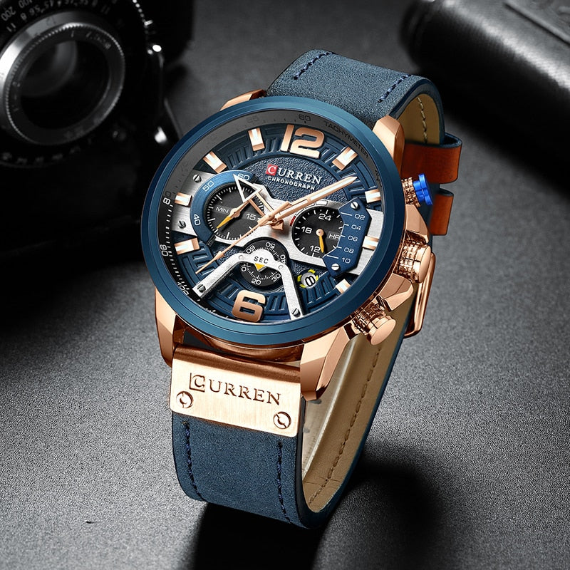 New Casual Sport Watches for Men Top Brand Luxury Military Leather Wrist Watch Man Clock Fashion Chronograph Wristwatch