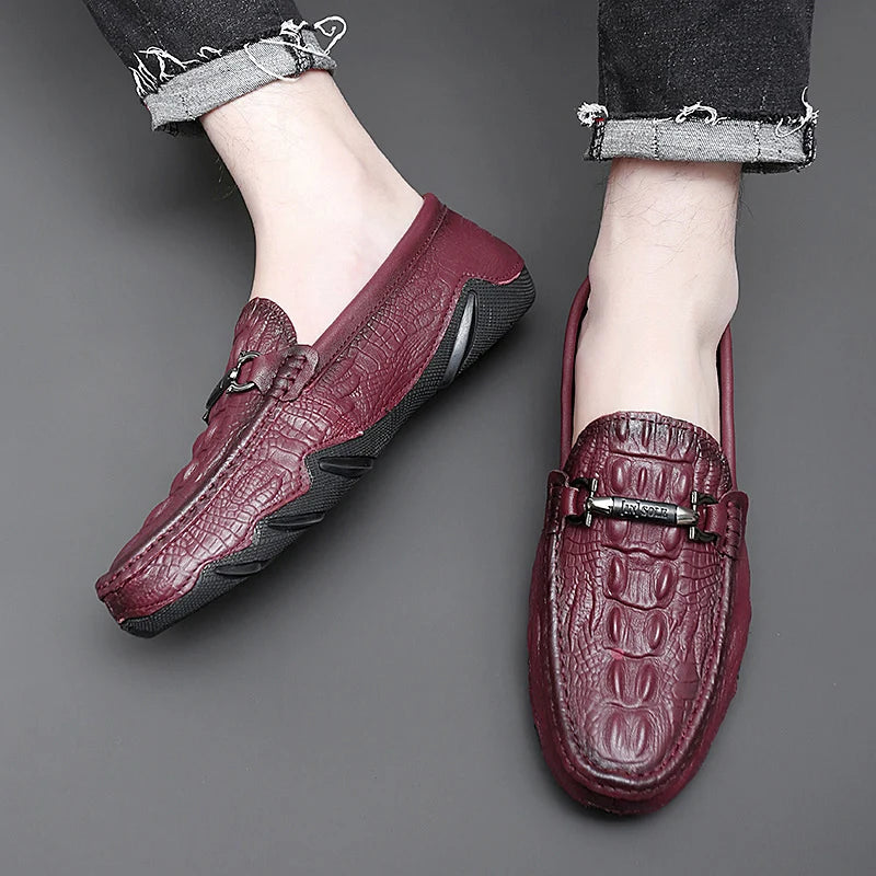 Luxury Genuine Leather men shoes Crocodile pattern Moccasin Leisure Drive shoes Fashion British Style man Loafers Zapatos Hombre