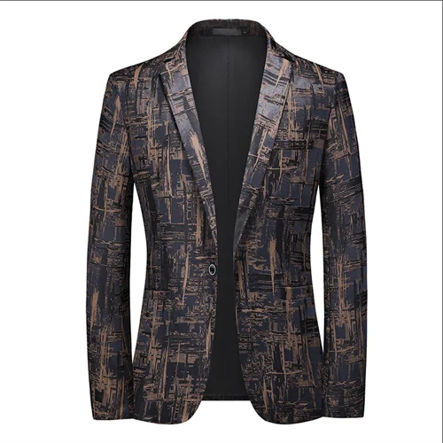 New Men Business Social Summer Single breasted Thin Dress Jacquard Blazers Coffee, Asian 4XL (Eur XL), CHINA