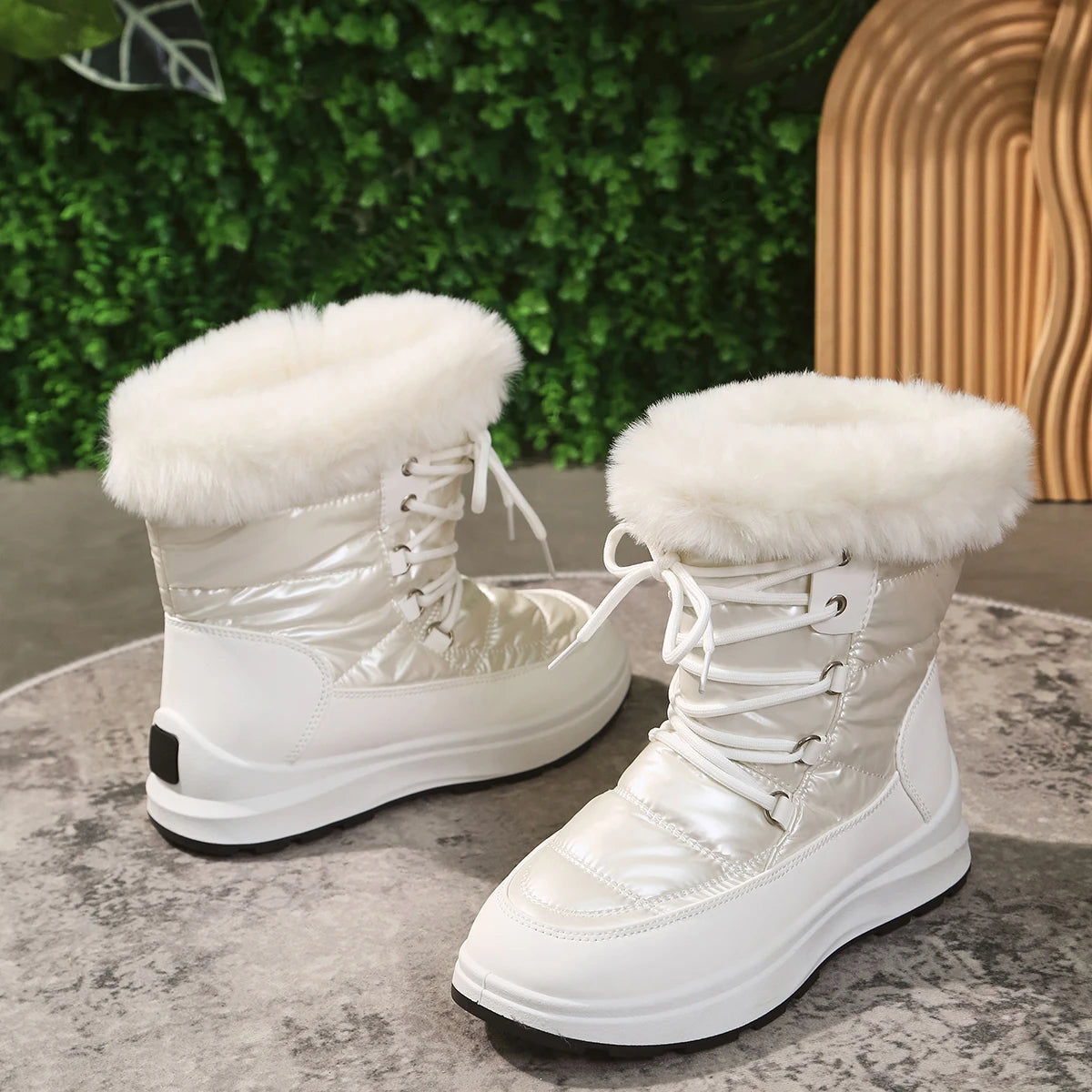 Women's Faux Fur Ankle Boots Chunky Platform Waterproof Snow Boots Women Silver Thick Plush Warm Winter Boots Shoes Woman