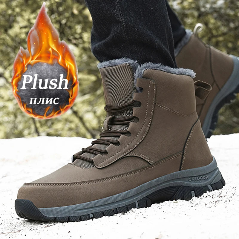 NeW Men Winter Snow Boots For Waterproof Leather Sneakers Super Warm Men's Boots Outdoor Male Hiking Boots Work Shoes Size