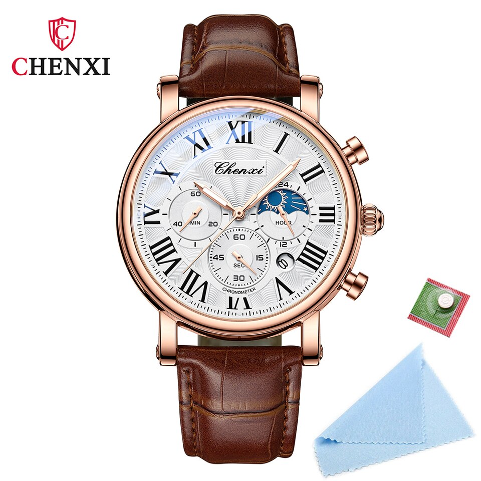 New Watches Men Top Brand Luxury Leather Strap Date Quartz Clock Male Waterproof Chronograph Men Watch Business Fashion