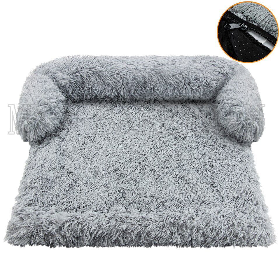 S-XXL  Pet Dog Bed Sofa For Dog Pet Calming Bed Warm Nest Washable Soft Furniture Protector Mat Cat Blanket Large Dogs Sofa Bed s-Gray-zip, S for 11IBS