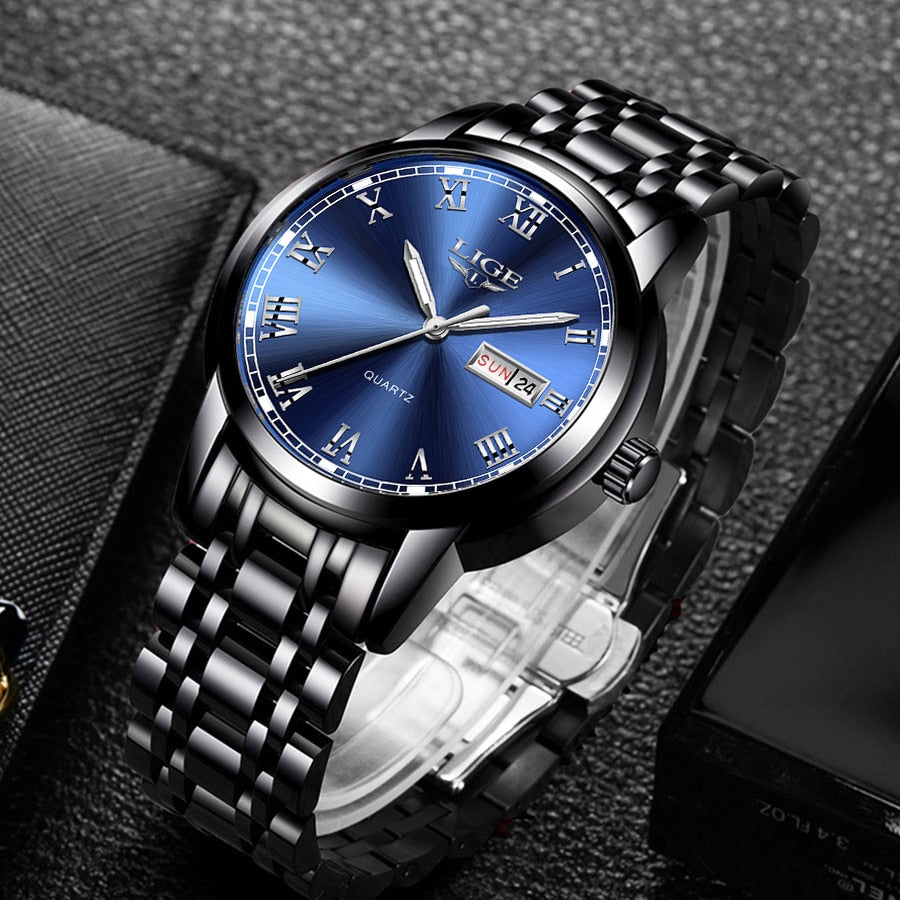 LIGE Stainless Steel Watch Luxury Men Watches Date Watch for Men Business Wirstwatchs Men Waterproof Quartz Watches Classic Clock