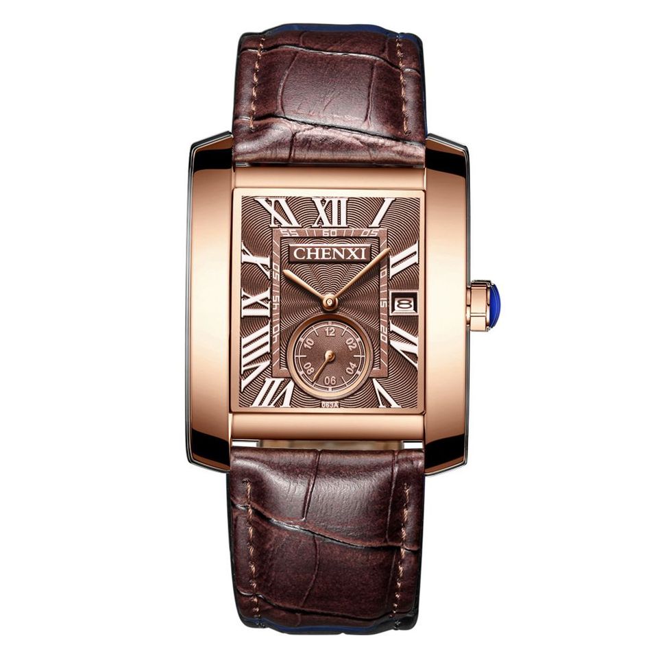 Top Luxury Brand Square Mens Wrist Watches Unique Design Rose Gold Calendar Stop Watch Genuine Leather Quartz Business Male Clock