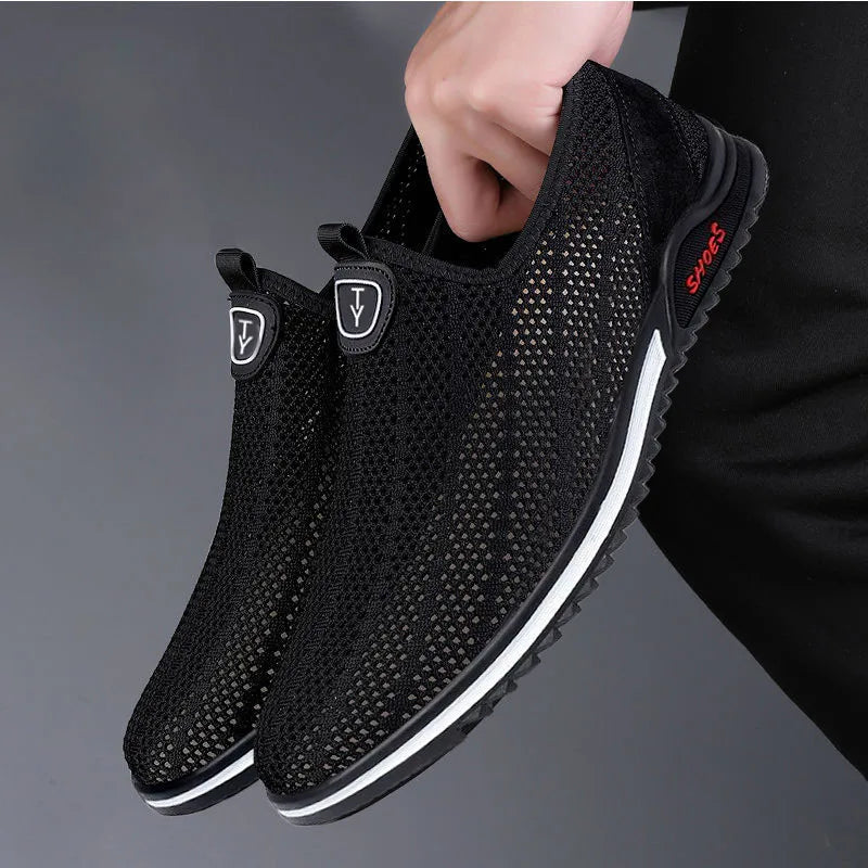 Men Casual Work Shoes New Summer Thin Mens Breathable Hole Shoes Loafers Men Mesh Non-slip Hollow Out Solid Color Footwear