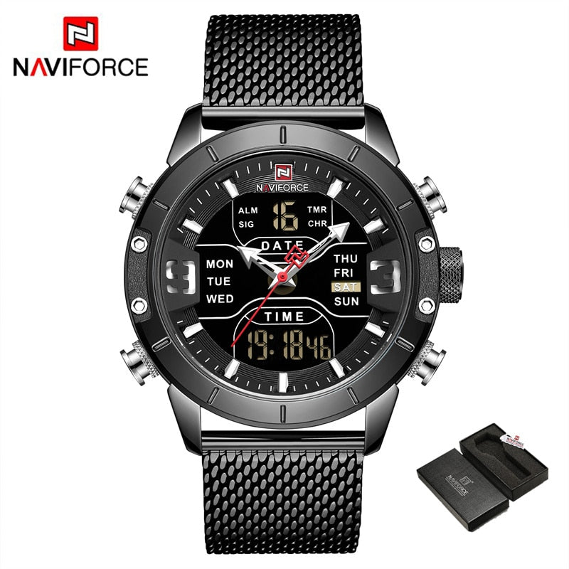 Men Watch Top Luxury Brand Men Military Sport Quartz Wrist Watches Stainless Steel LED Digital Clock Relogio Masculino BB BOX, China