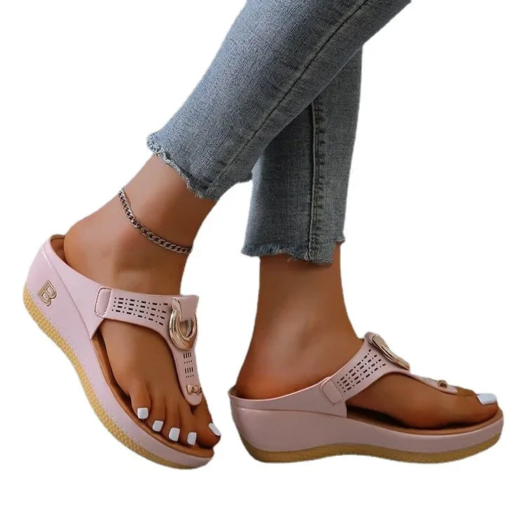 Summer Sandals Women New Open Toe Beach Shoes Flip Flops Wedges Comfortable Slippers Cute Sandals Plu Chaussure Femme