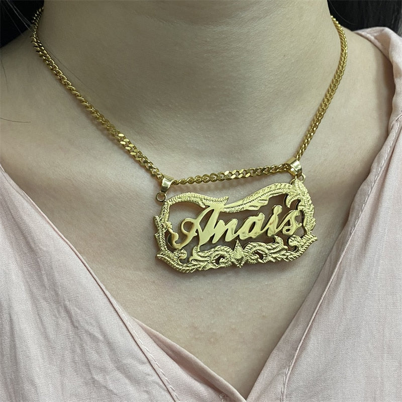 Custom Name Single Plate Nameplate Necklace Pendant Personalized Gold Stainless Steel Charm Necklace Women Free Shipping