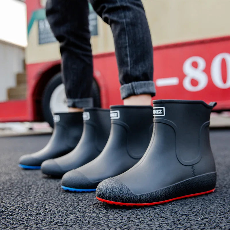 German Non-slip Rain Shoes Men Mid-calf Warm Rain Boots Plus Velvet Waterproof Shoes Kitchen Shoes Car Wash Fishing Shoes Women