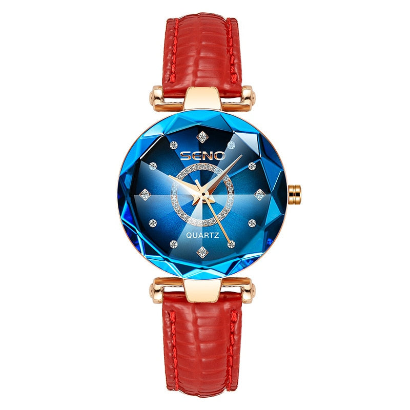 Star Steel Band Women Watch Fashion Crystal Ladies Quartz Relogio Feminino Female Montre Reloj Mujer Zegarek Blue leather