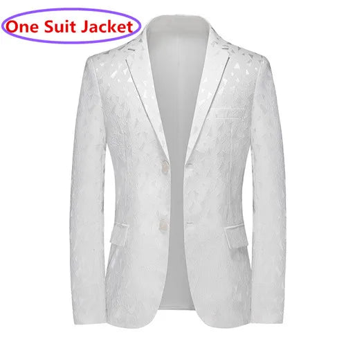 New Classic Black Jacquard Men Business Casual Wedding Party Tuxedo Dress Blazers Slim Fit white 9960, Asian Size 5XL