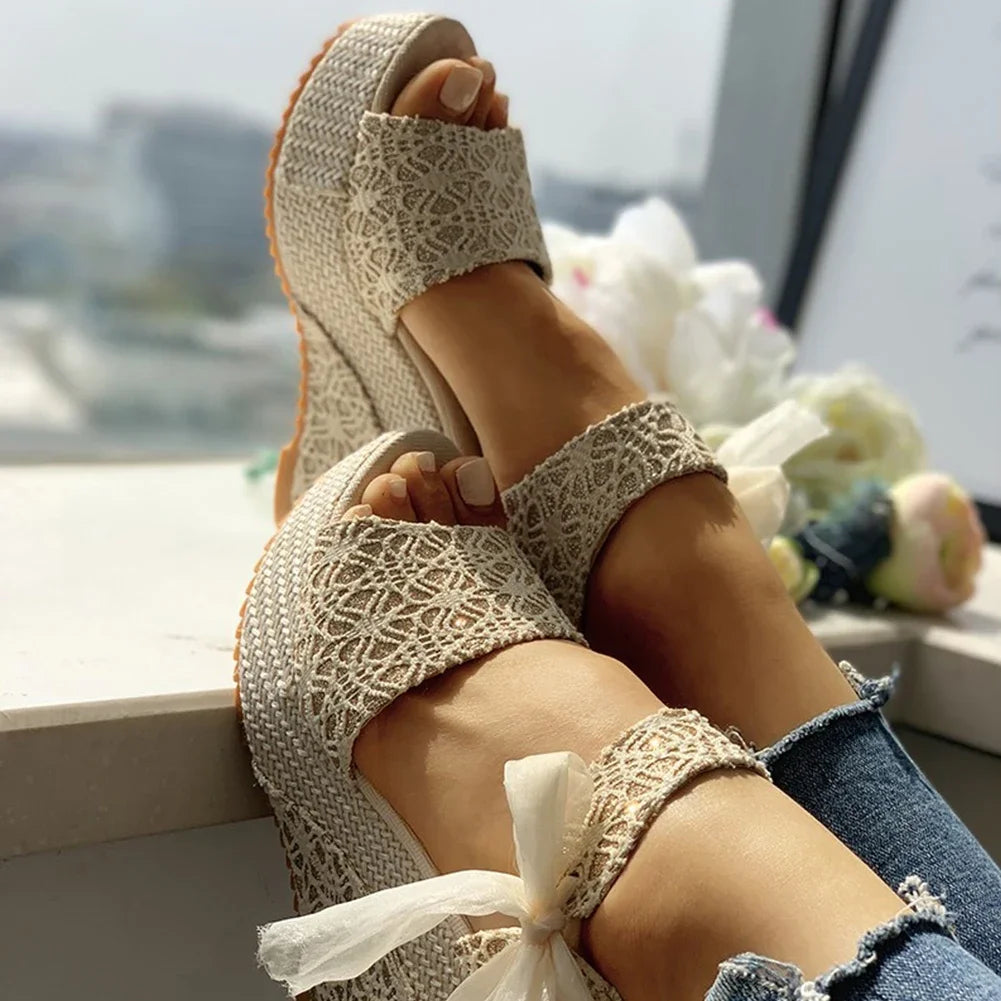 Lace Leisure Women Wedges Heeled Women Shoes Summer Sandals Party Platform High Heels Shoes Woman