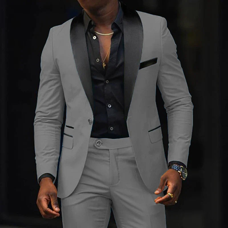 New Fashion Men Boutique Business Stretch Fabric Double Slit Solid Color Suit Light Gray, Asian M is US 2XS