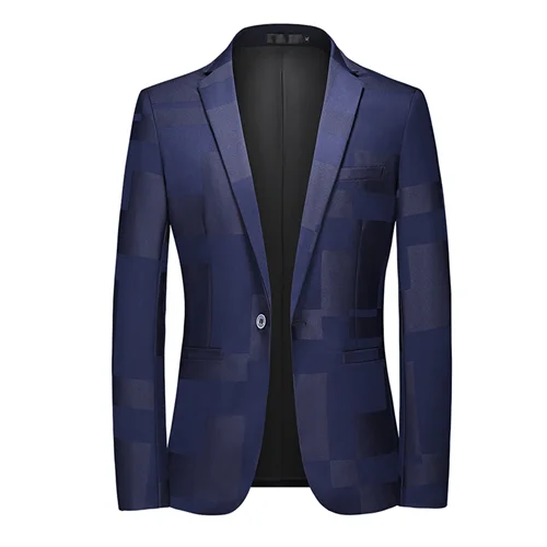 New Men Business Social Summer Single breasted Thin Dress Jacquard Blazers Navy Blue, Asian 4XL (Eur XL), CHINA