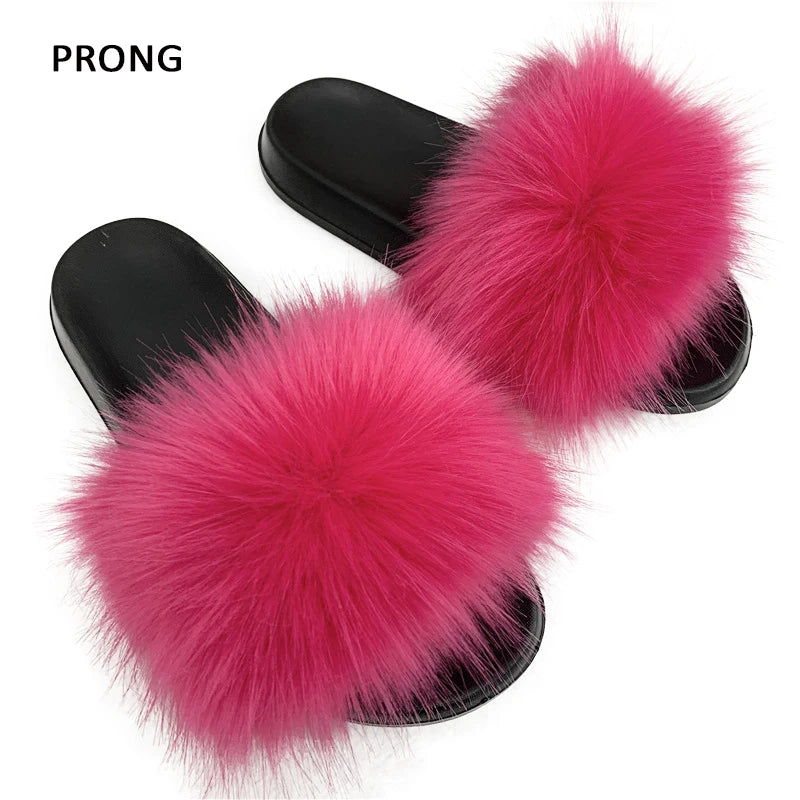 Summer Faux Fur Slippers Women Indoor Furry Fur Slides Female Plush Flip Flops Flats Sandals Casual Fluffy Slipper House Shoes