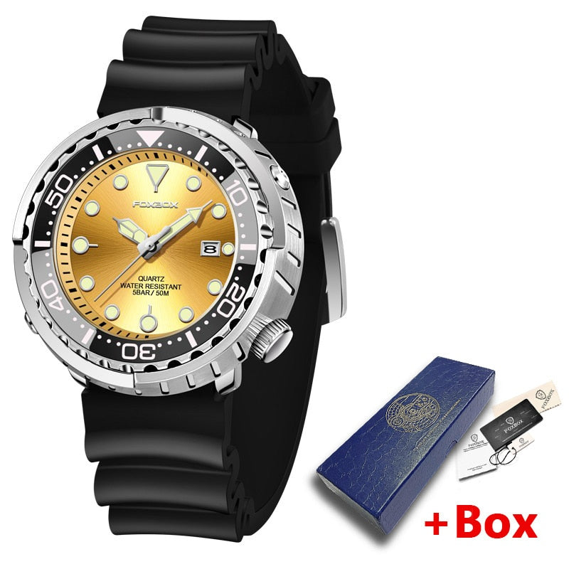 New Men Watches 5ATM Sports Waterproof Quartz Wristwatch Luminous Clock with Steel Bezel Watch for Men Relogio Masculino+Box