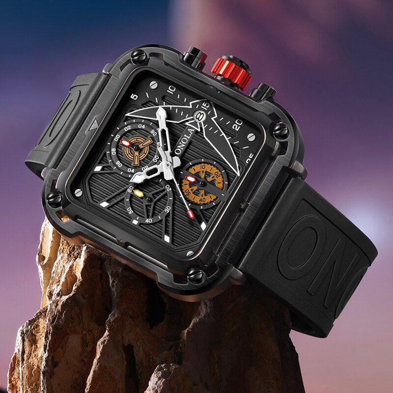 Men Unique Square Design Luxury Quartz Sports Tape Watches Men Waterproof