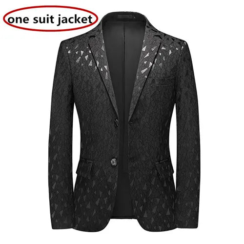 New Classic Black Jacquard Men Business Casual Wedding Party Tuxedo Dress Blazers Slim Fit black 9960, Asian Size S