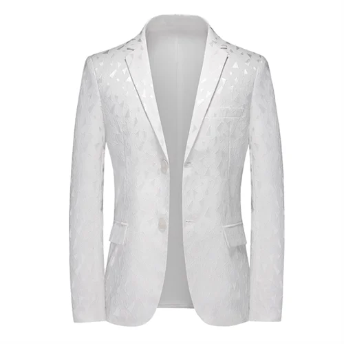 New Men Business Social Summer Single breasted Thin Dress Jacquard Blazers White A, Asian 4XL (Eur XL), CHINA