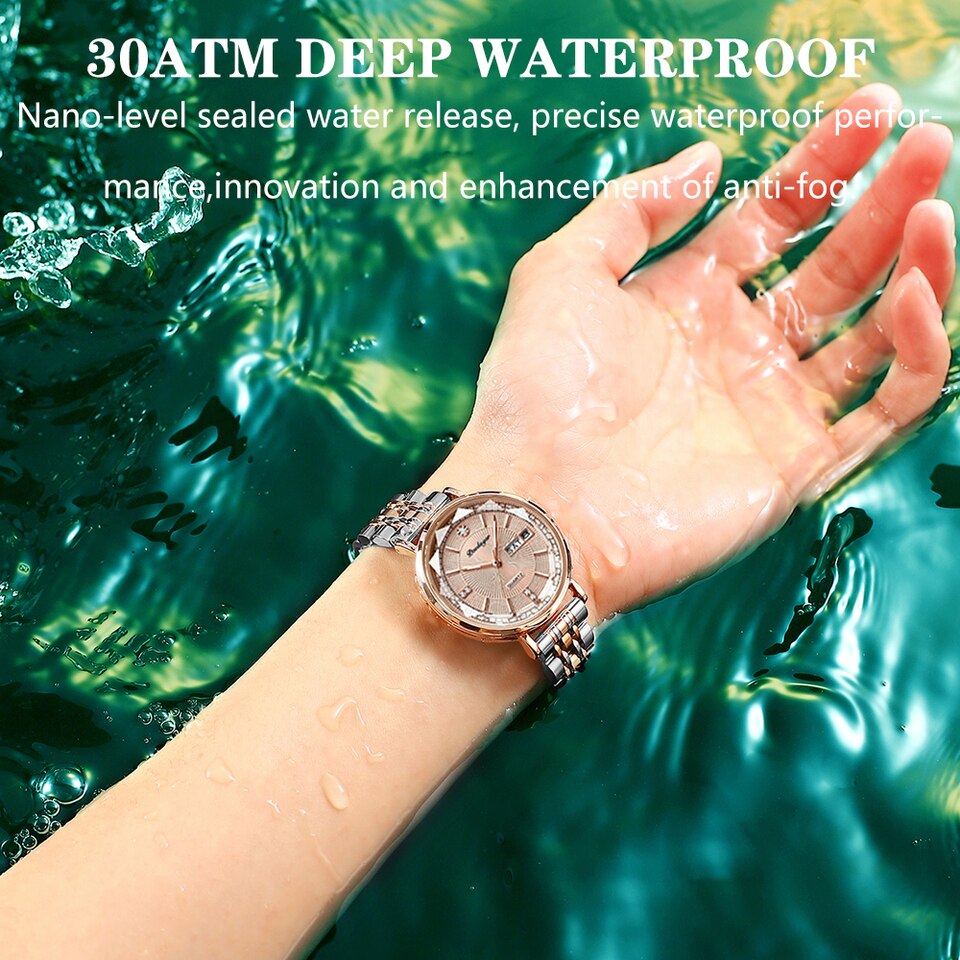 New Women Watch Rose Gold Fashion Quartz Watches Top Brand Luxury Ladies Wristwatch Waterproof Date Week Girlfriend Gift