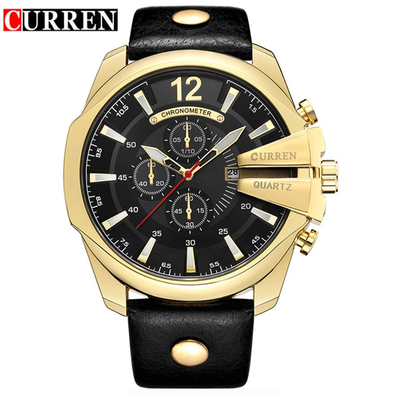 Men Watches Top Brand Luxury Gold Male Watch Fashion Leather Strap Outdoor Casual Sport Wristwatch With Big Dial