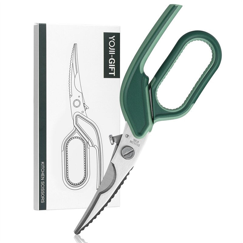 Multifunctional Kitchen Scissors Chicken Bone Kitchen Shears Raptor Meat Cutter Stainless Steel Fish Scissors Scale Cook Scissor Green