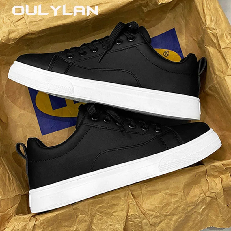 Solid Color White Black Shoes for Men Fashion Artificial PU Casual Board Shoes Trendy Student Footwear