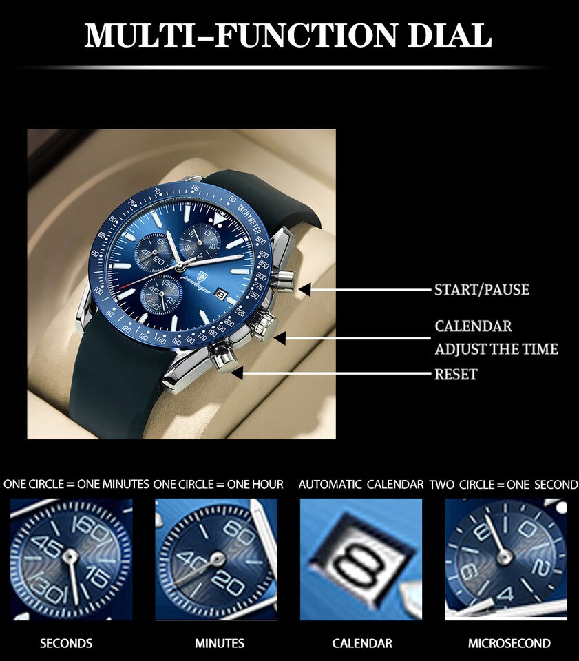 Casual Sport Watch Top Brand Creative Chronograph Silicone Strap Date Luminous Waterproof Men Watches Male Clock