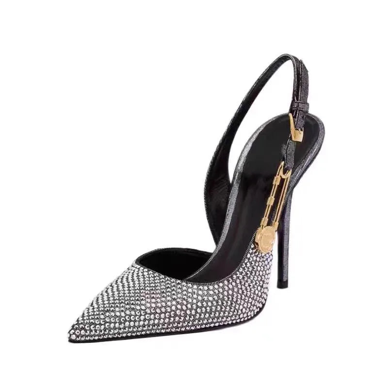 Sequined Buckle Women Pumps Elegant Pointed toe Slingbacks Stiletto High heels Spring Summer Fashion Shoes