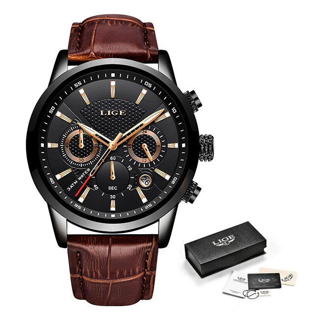 Men Watches Waterproof Luminous Top Brand Luxury Leather Casual Sports Quartz Wristwatch Military Man Watch For Men relogio Brown Black Gold