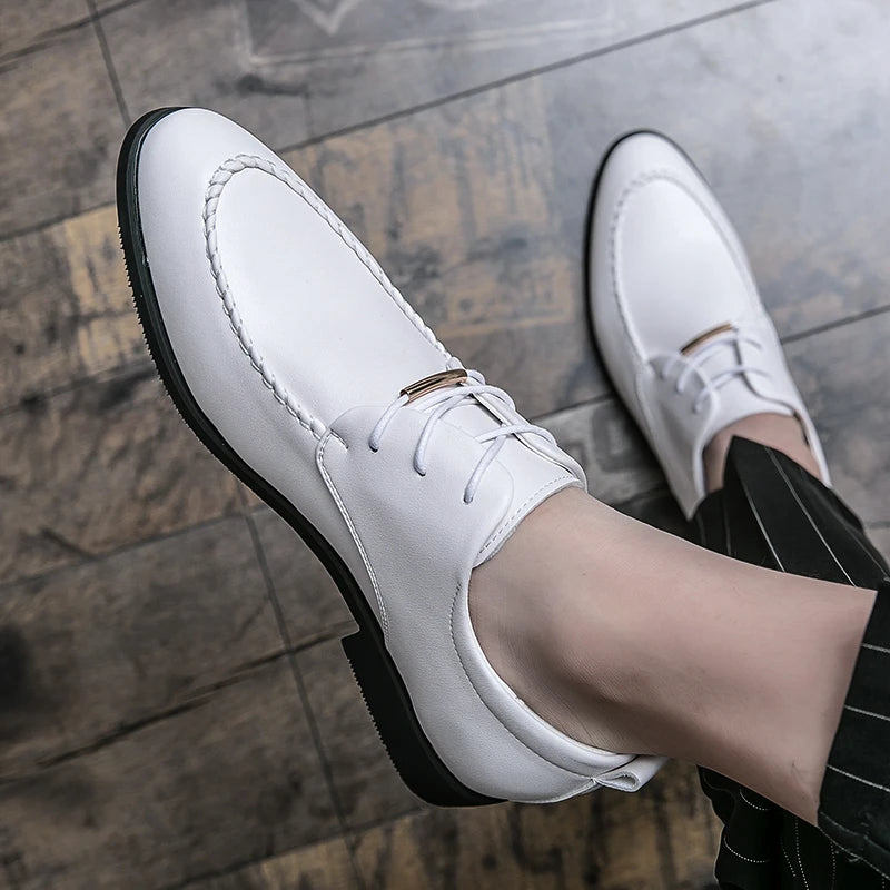 Men White British Style Oxford Lace-up Dress Shoes Male Gentleman Split Leather Wedding Shoes Male Fashion Footwear Flats Mens