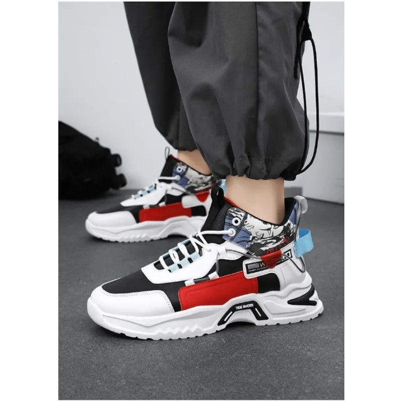 Korean Style Mens Sneakers Fashionable Lace-up Color Matching Casual Shoes Men Winter Comfortable Platform Shoes Chunky Sneakers