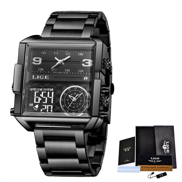 New Digital Watches Men Waterproof Square Wrist Watch Men Quartz Military Sport Watch Relogios Masculinos Steel All Black