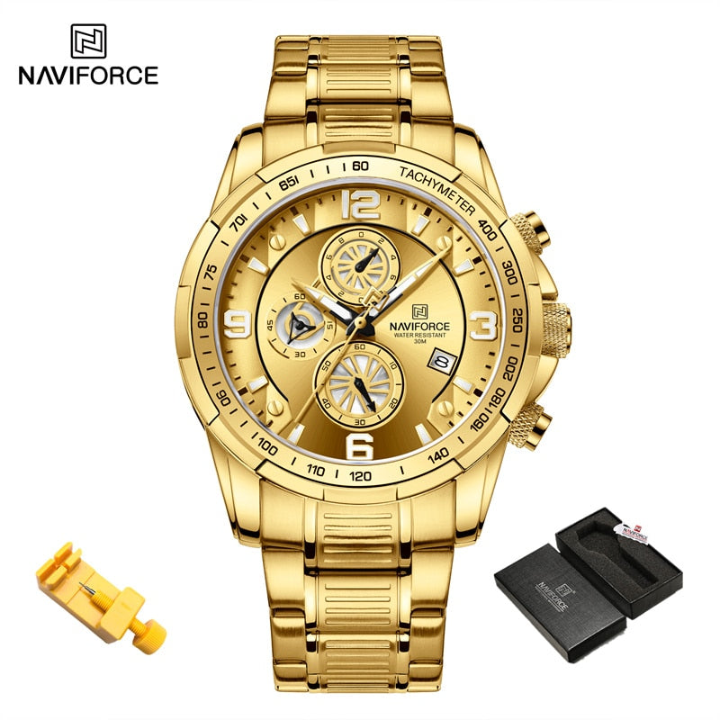 Temperament Men Luxury Fashion Design Gold Men Watches Multifunction Luminous Quartz Male WristWatch Relogio Masculino