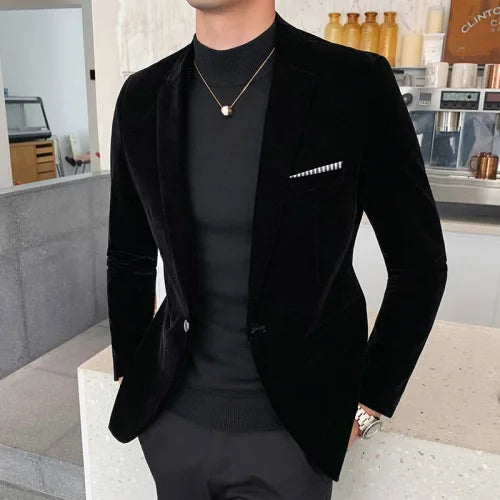 Men Wedding Groom Singer Costume Slim Blazer Formal Wear Dress Burgundy Velvet Blazers Black, Asian M 47-53kg