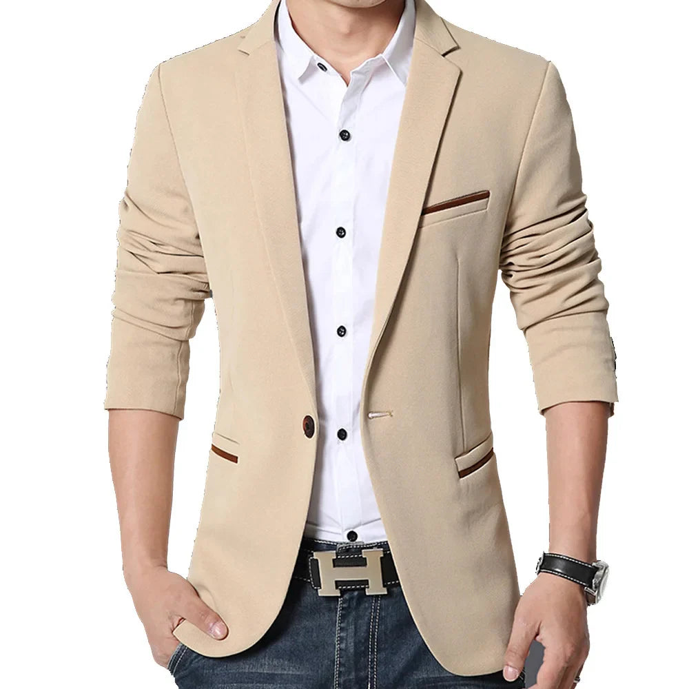 New Men Casual Blazer Autumn New Fashion Slim Business Suit Coat Gentleman High-quality Men's Clothing Khaki, 5XL (87-93KG)