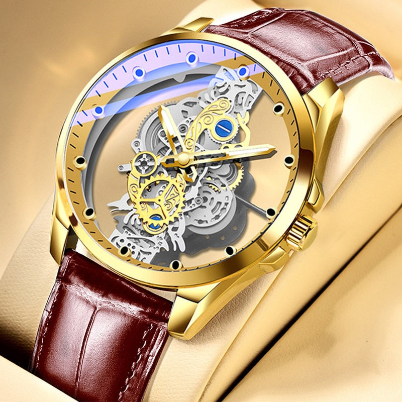 Watch Men Skeleton Automatic Mechanical Watch Gold Skeleton Vintage Man Watch Mens Watches