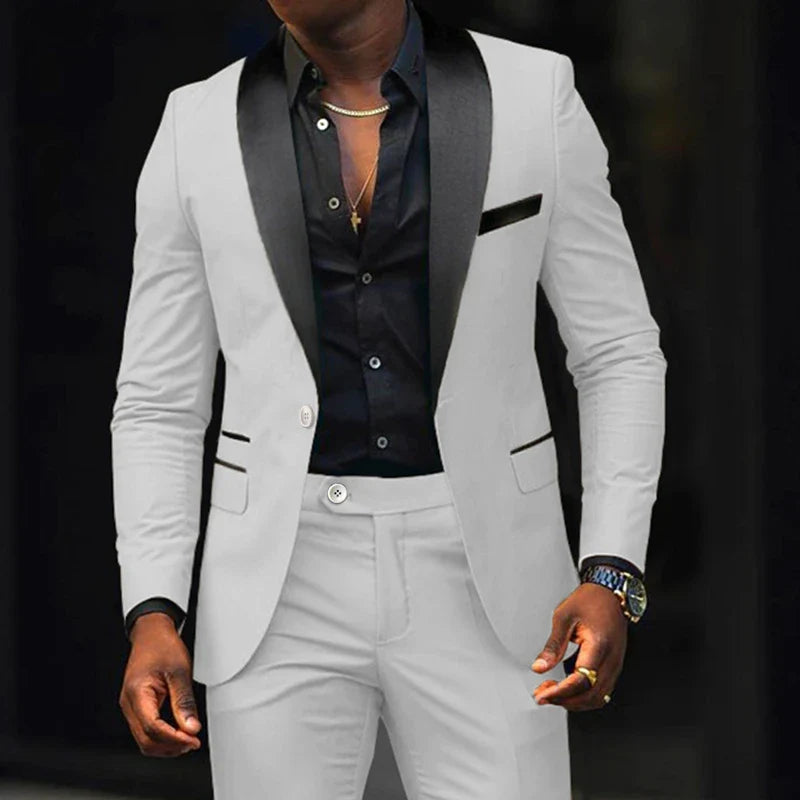 New Fashion Men Boutique Business Stretch Fabric Double Slit Solid Color Suit White, Asian 3XL is US L