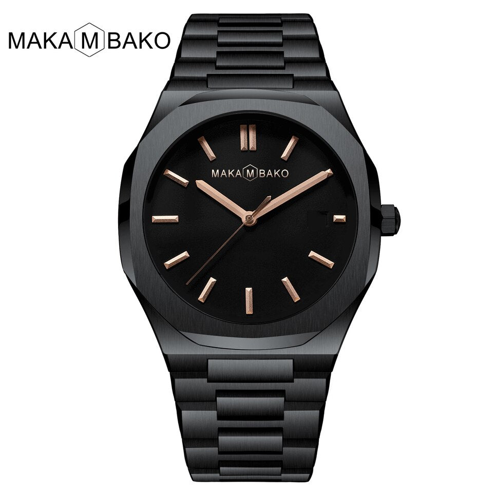 Original Top Brand All Black Stainless Steel Men Wristwatch Classic Business Waterproof Japan Movement Quartz Watch For Men 5015H1