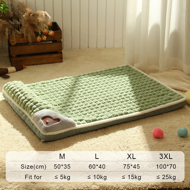 Winter Dog Mat Luxury Pad for Small Medium Large Dogs Plaid Bed for Cats Dogs Fluff Sleeping Removable Washable Pet Bed Green, M 50x35cm