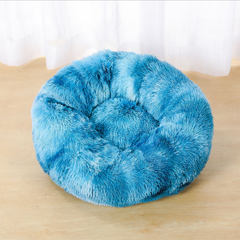 Dog Bed Super Soft Washable Long Plush Pet Kennel Deep Sleep Dog House Velvet Mats Sofa For Dog Basket Pet Cat Bed Drop shipping tie-dyed Blue, 40CM