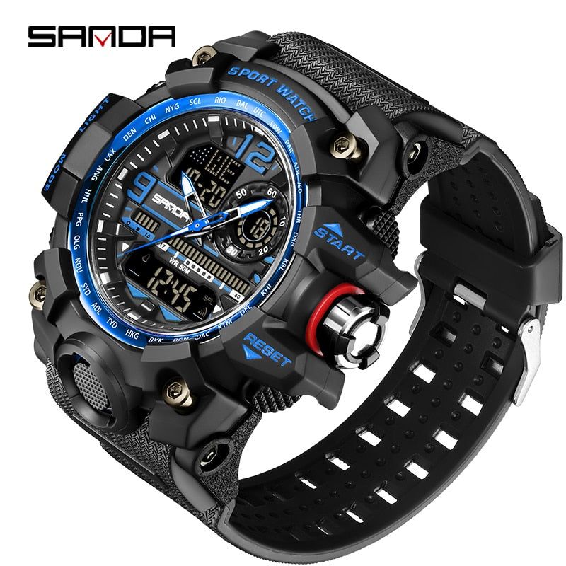 Military Watch Men Digital Shock Sports Watches For Man Waterproof Electronic Wristwatch blue