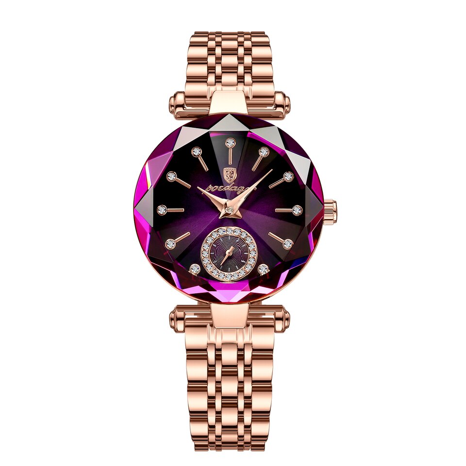 Luxury Women Watch Top Brand Fashion Waterproof Stainless Steel Diamond Ladies Quartz Wristwatch Montre Femme Beautiful Purple Wine