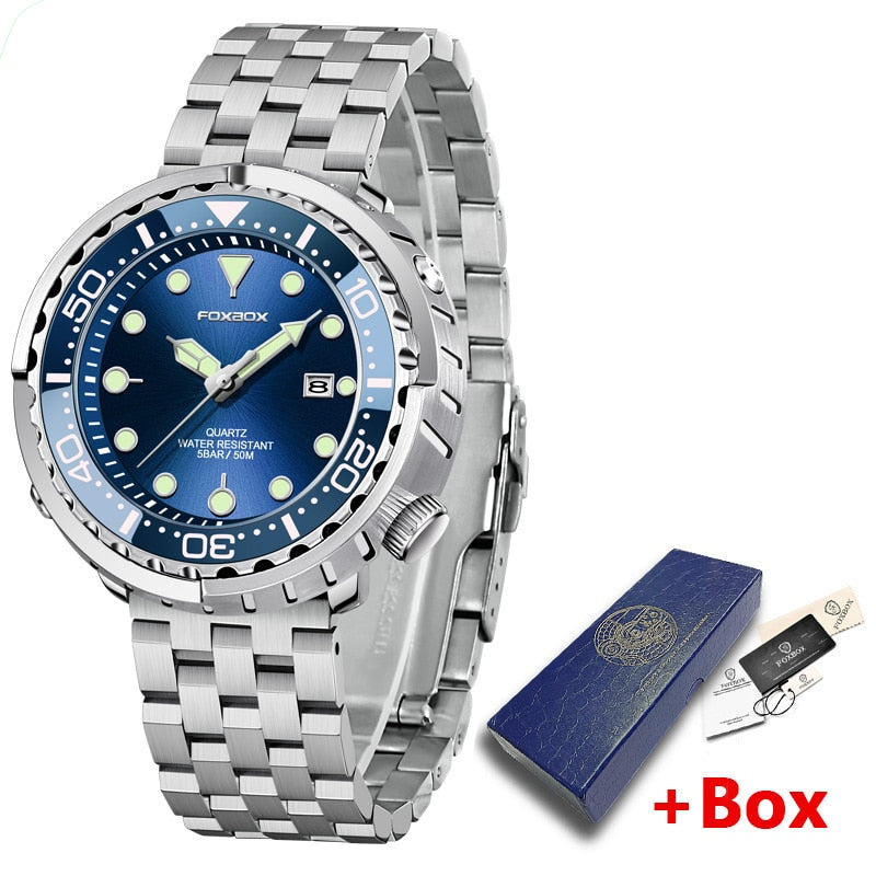 New Men Watches 5ATM Sports Waterproof Quartz Wristwatch Luminous Clock with Steel Bezel Watch for Men Relogio Masculino+Box