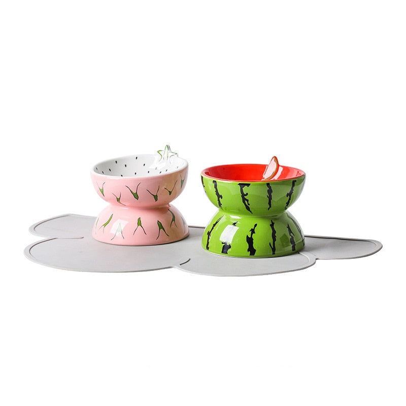 Cat Ceramic Bowl Fruit Shape Small Dogs Food Water Snack Bowls Pet Elevated Drink Eat Feeders Puppy Cats Cute Feeding Supplies sanck water and mat