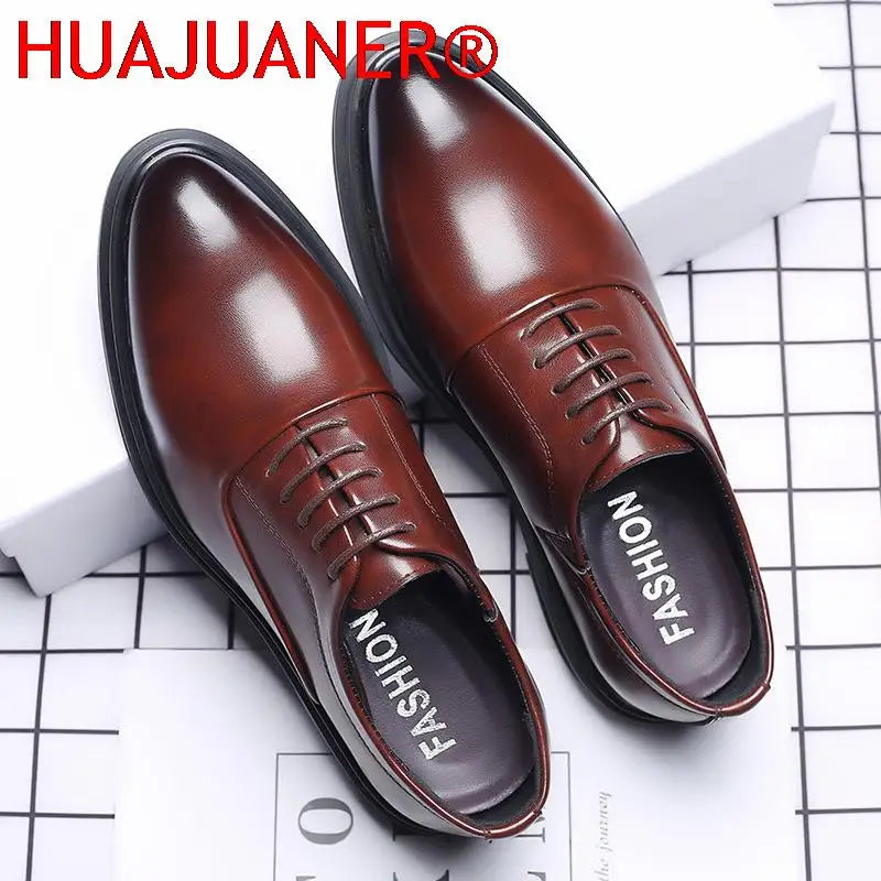 Spring Autumn Simple Large Size Men's Dress Shoes Pointed Height Increasing Men Waterproof Formal Business Leather Shoes for Men